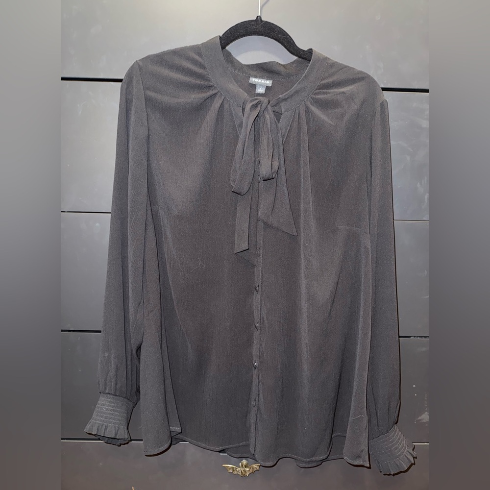 Sheer Black Blouse with Bow Tie